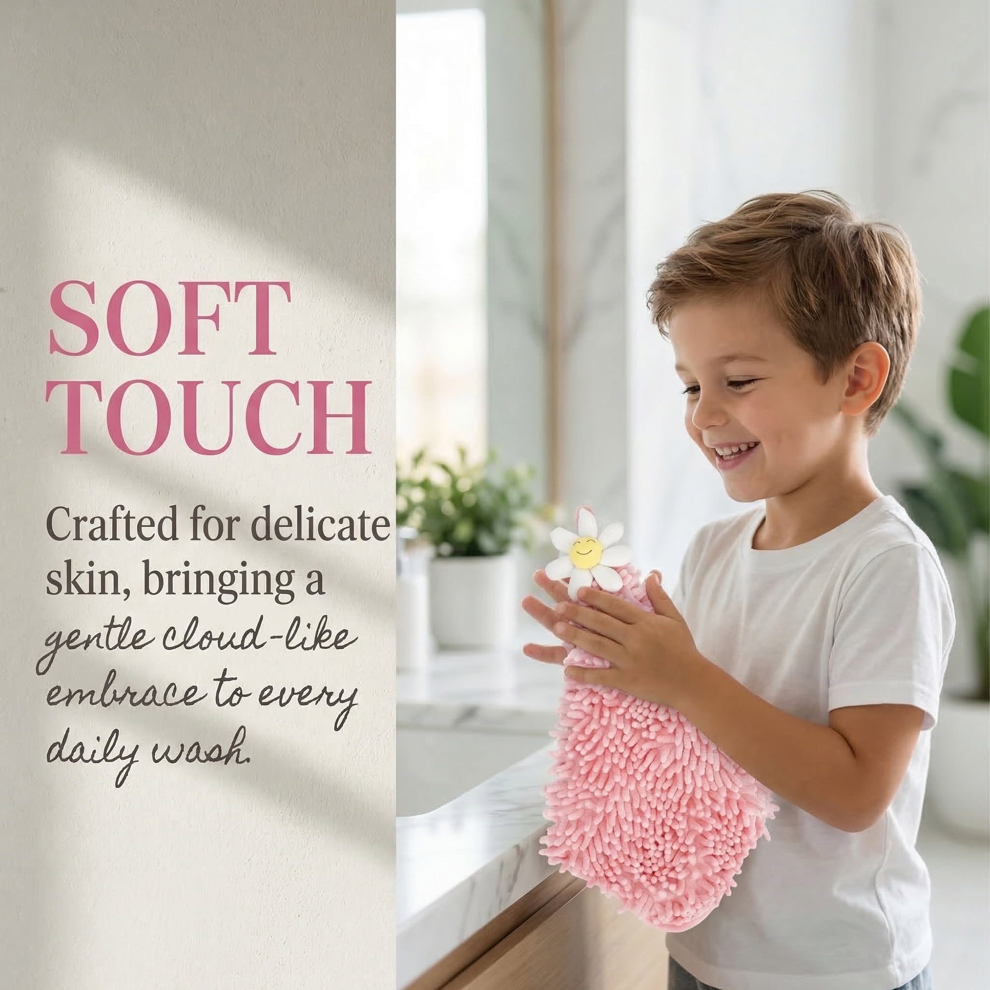Unique Bargains Soft Absorbent Quick Dry Cute Flower Chenille Hand Towels Pink 12" x 12"