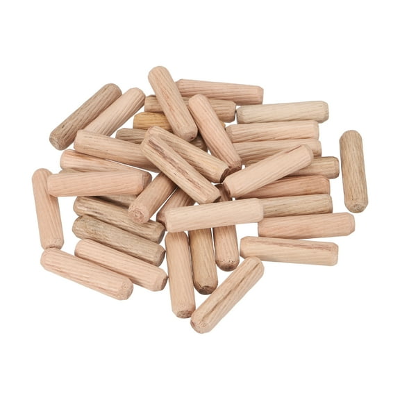 Uxcell Wooden Dowel Pins 40Pcs 0.39"x1.57" Fluted Beveled Ends Wood Dowel Pegs Dried Hardwood for Woodworking Furniture Shelf