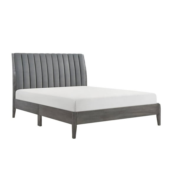 Lexicon Dade Contemporary Wood & Velvet Queen Platform Bed in Gray