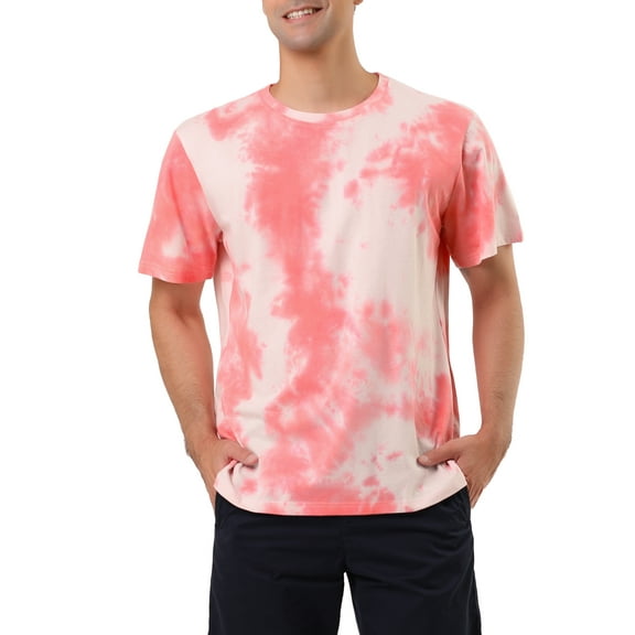 INSPIRE CHIC Men's T-Shirts Short Sleeve Summer Tie Dye Tee Hip Hop Printed T-Shirts L Pink White