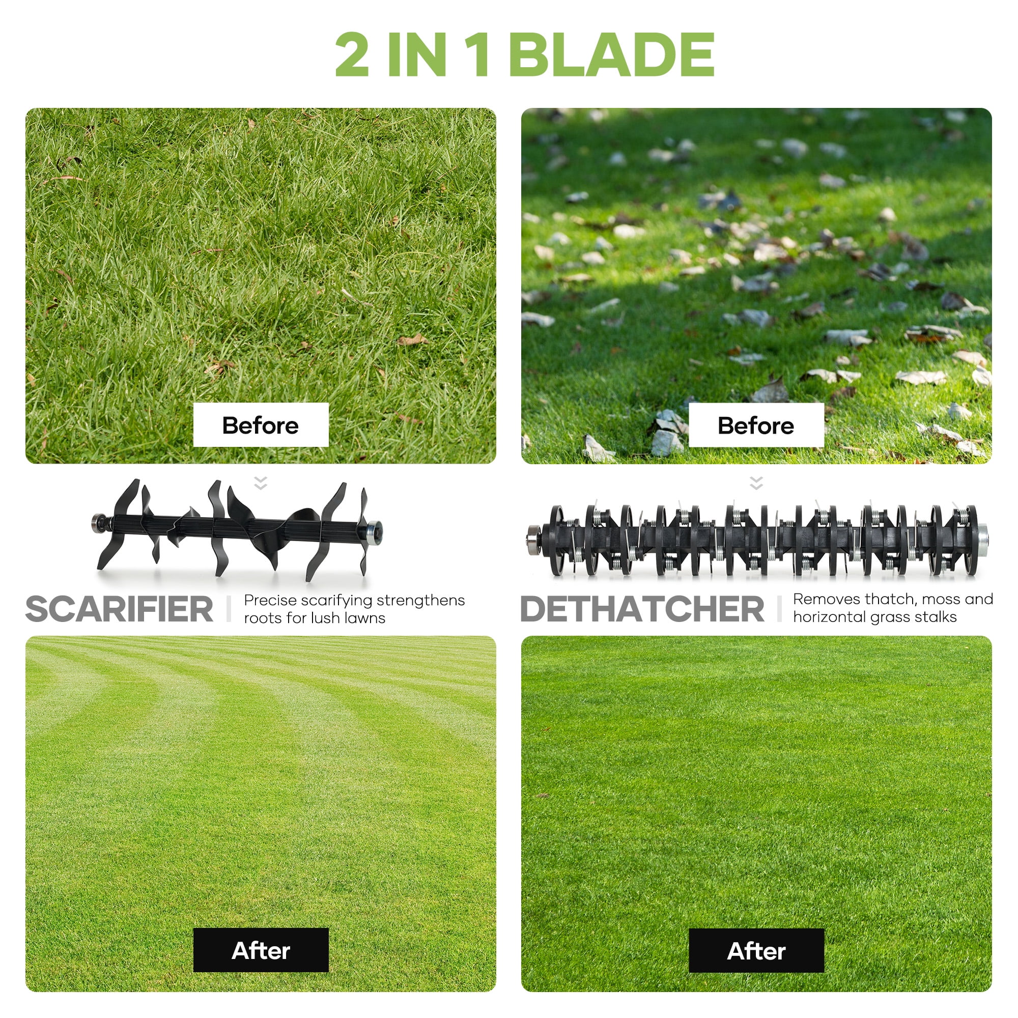GASKY 15-inch Dethatcher and Scarifier,15A Electric Dethatcher with 5-Position Depth Adjustment & 12L Collection Bag & Tool-Free Blade Change