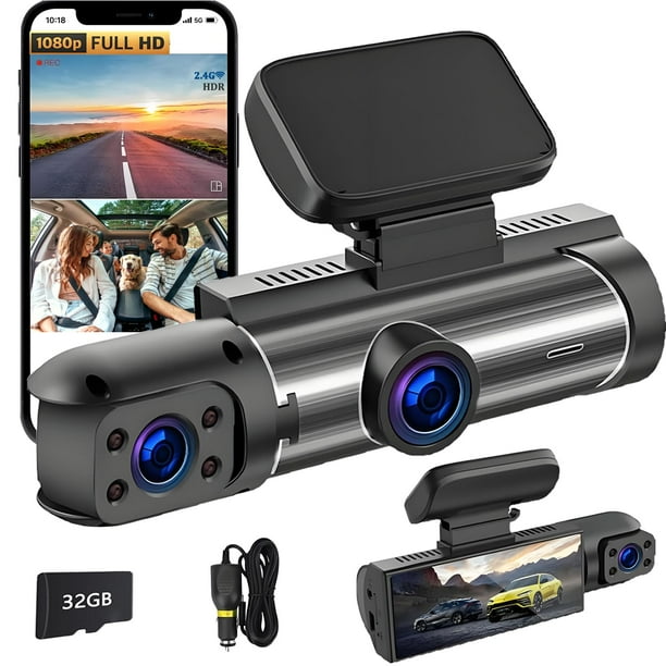 GDYFU HD 1080P Dashcam para Auto,WiFi Camara para Auto Interior y Exterior con Tarjeta SD 32GB,3.16" 360° Camara de Seguridad para Carro,Visión Nocturna,Grabación en Bucle,Monitor de Aparcamiento