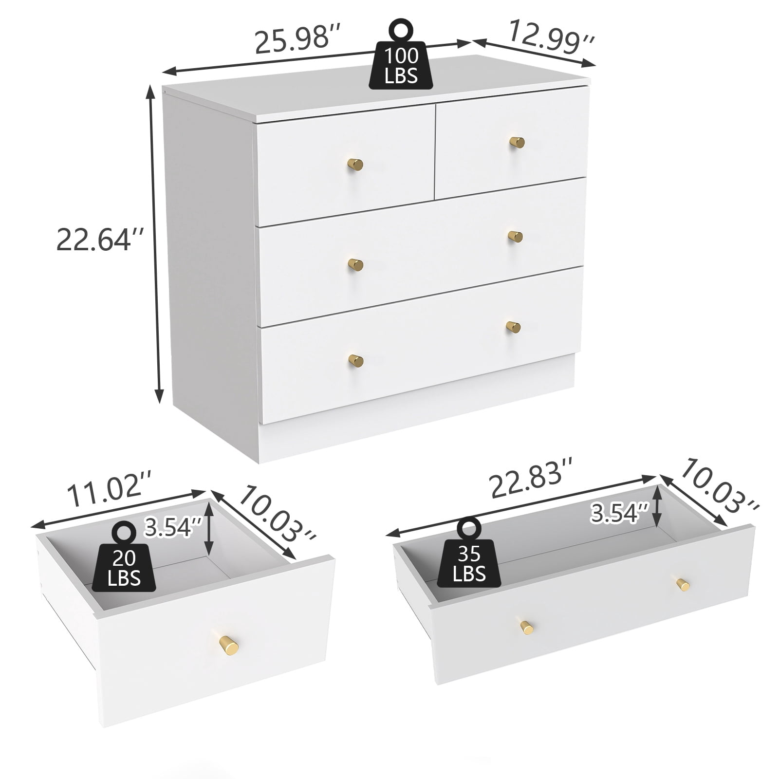GVN Bedroom Dresser, Chest of Drawers, Modern Simple 4-Drawer Dresser for Bedroom, Living Room, White