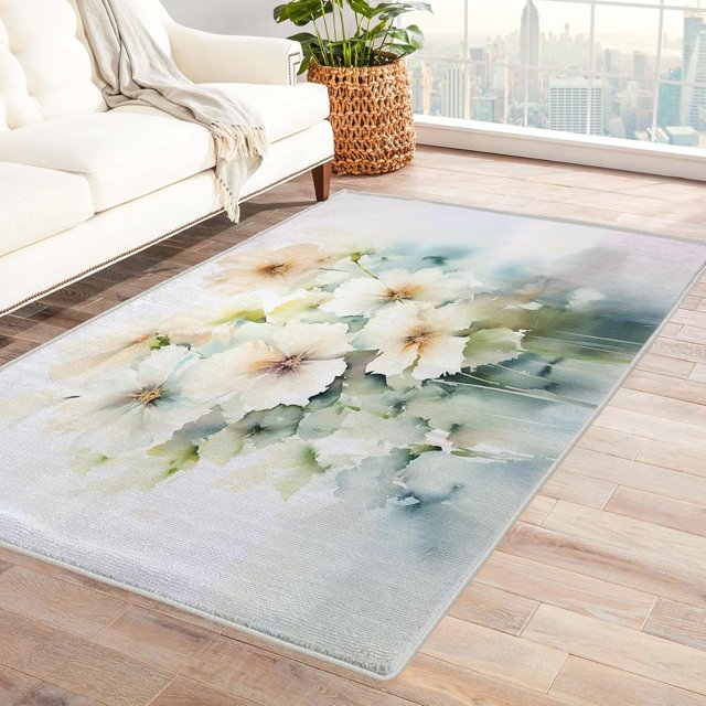 Flowers Rugs for Living Room Bedroom - Floral Rug 6x9 - Modern Art Carpet for Home Decor - Washable Non Slip Patterned Indoor Large Area Rug - Soft & Low Pile (ZL&824)