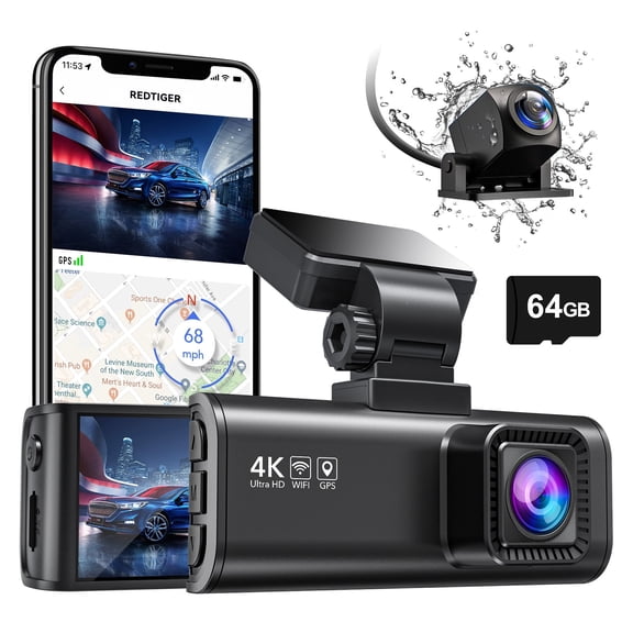 REDTIGER Dash Cam for Cars, 4K/2.5K Dashcam, 3.16'' IPS Screen Car Dash Cam Front and Rear, Built-in Wifi& GPS, G-sensor, Loop Recording, WDR, Super Night Vision, Parking Mode