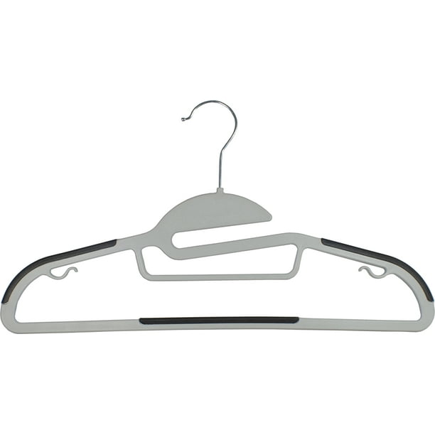 Grey Slim Line Clothes Hangers with EasyOn S Notch Design and NonSlip