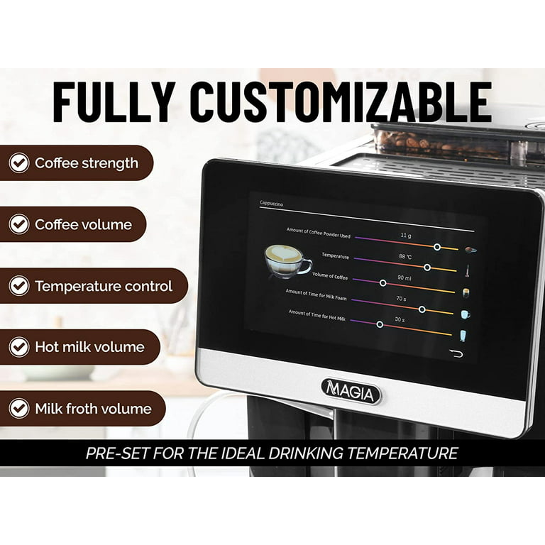  Zulay Magia - Máquina de café espresso súper automática -  Máquina de café espresso duradera con molinillo - Cafetera con pantalla  táctil de 7 pulgadas fácil de usar, 19 recetas de