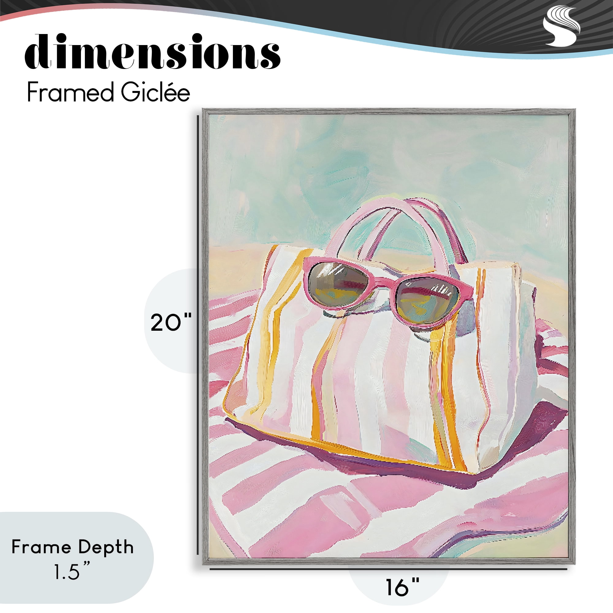 Stupell Industries Beach Bag & Sunglasses Gray Framed Giclee Art, design by The Prints Vibe