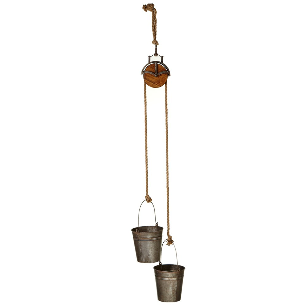 RUSTIC BUCKET PULLEY PLANTER POT PAIL HANGER Country Patio Tree Porch Balcony 