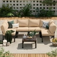 thumbnail image 3 of YODOLLA 7 Pieces Outdoor Metal Furniture Sets Patio Conversation Set with Coffee Table and 43" Fire Pit Table, Beige, 3 of 9