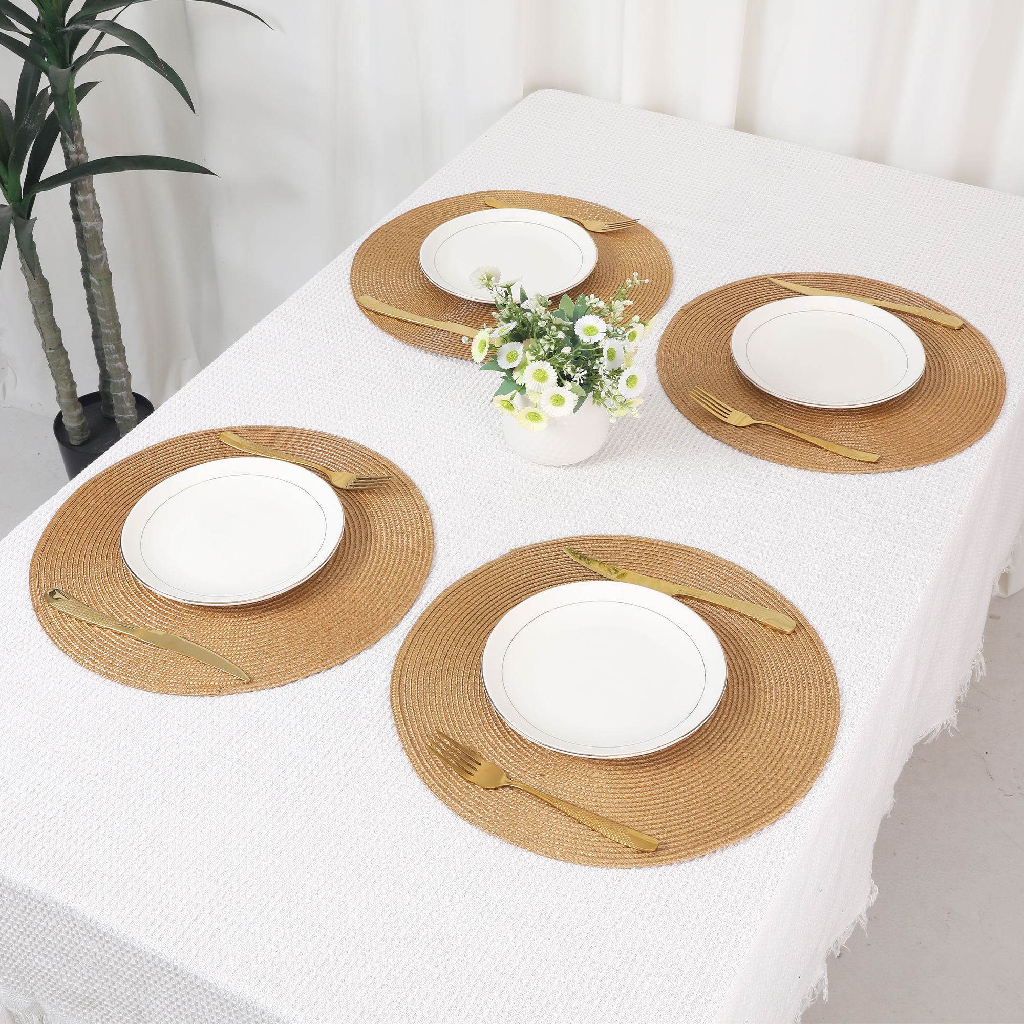 Unique Bargains Rustic Placemats Set of 6 Woven Placemats Gold