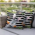 thumbnail image 4 of Easter Bunny Pillow Covers 2 Pack Watercolor Easter Rabbit Biting A Carrot Rustic Black Stripes Pillowcase Waterproof Outdoor Throw Pillow Cover for Patio Garden Square Cushion 26”x26”, 4 of 9