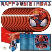 Spiderman Party Supplies | Spiderman Birthday Party Supplies | Spiderman Plates, Birthday Napkins, Spiderman Tablecloth, Spiderman Birthday Banner | Marvel Superhero Birthday Party Supplies Serves 16