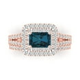 thumbnail image 2 of 3.05ct Brilliant Emerald Cut Natural London Blue Topaz 14K Rose Gold Halo Solitaire with Accents Engagement Bridal Wedding Ring Band Set size 10.5, 2 of 7