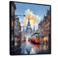 thumbnail image 2 of Designart "Prague Popart City in Coral and Grey" Cityscapes Floater Framed Canvas Wall Art, 2 of 7