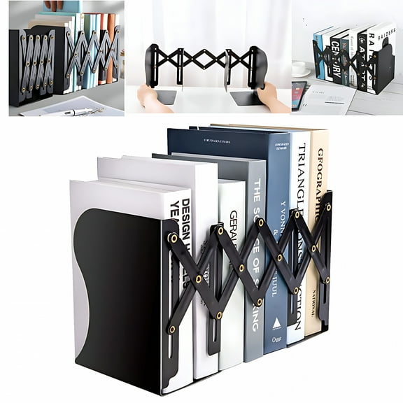 LAMIRO Adjustable Book Ends,Expandable Metal Bookends,Heavy Duty Book Holder Desktop Book Stand Organizer for Home Office School