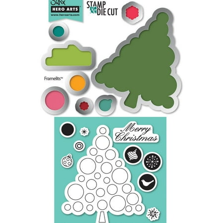 Sizzix Framelits Dies 8/Pkg W/Cling Stamps-Merry Christmas Tree