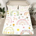 thumbnail image 2 of Feelyou Cute Flower Rainbow Twin Sheet Sets for Teen, Kawaii Spring Floral Twin Fitted Sheet, Princess Cartoon Style Flat Sheet, Breathable Home Decor, 3-Piece, 2 of 7
