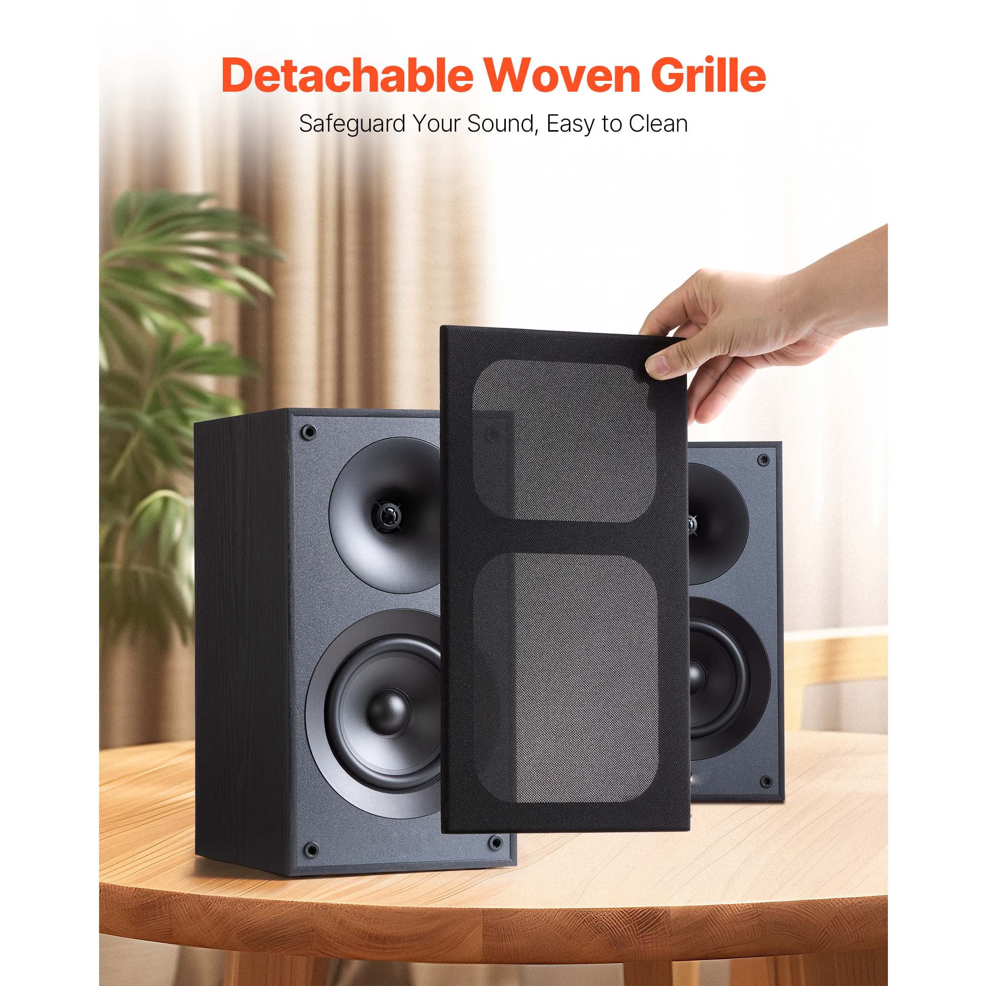 KFFKFF Passive Bookshelf Stereo Speakers with 5.25-Inch Woofer and 1-Inch Tweeter, 65Hz-20KHz Frequency Range, 300W, Black