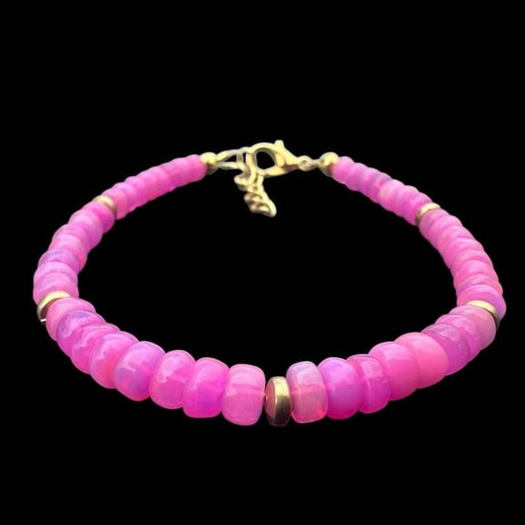 Pink Opal Beaded Bracelet: Handmade Gemstone Jewelry, Gold & Silver Finish