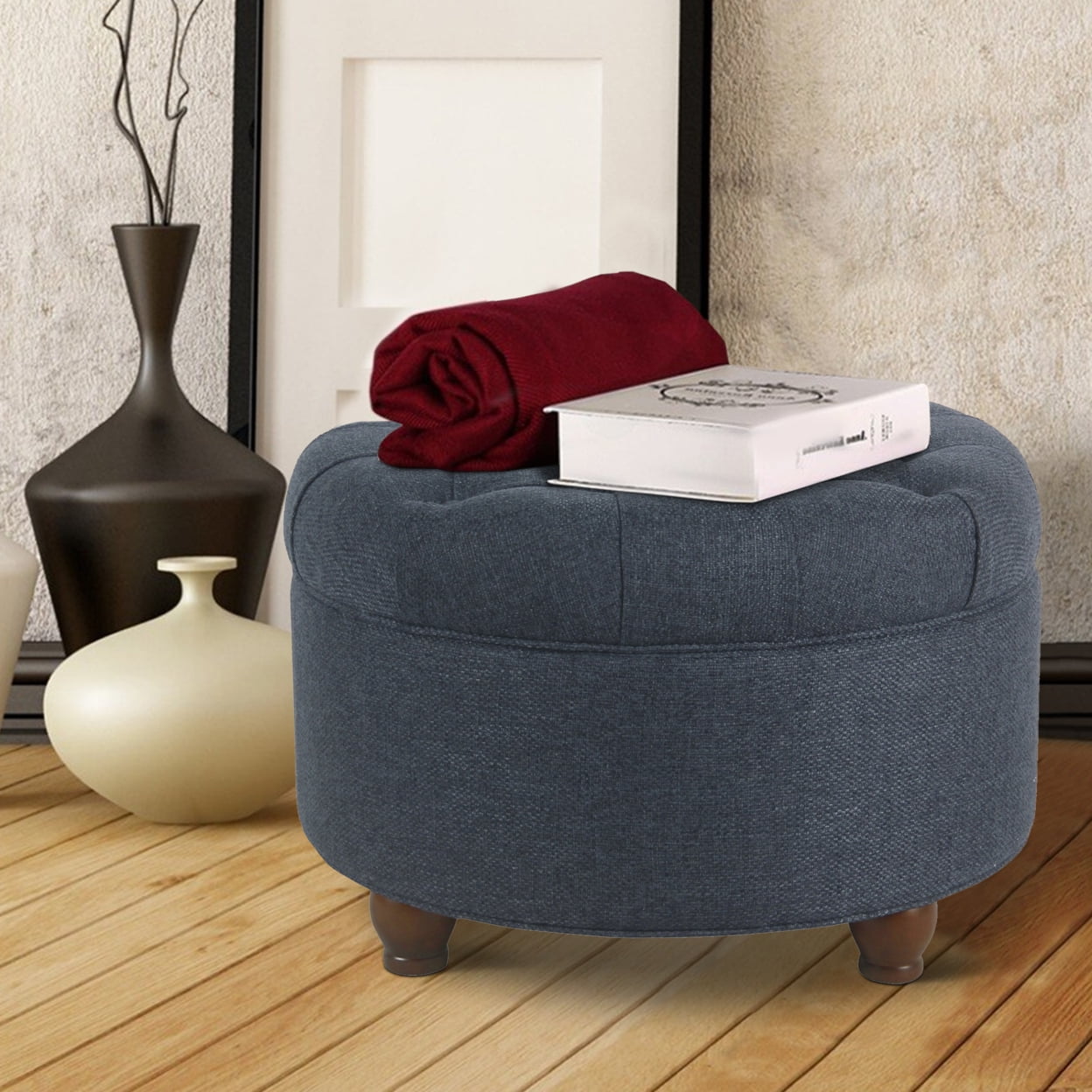 HomePop Large Tufted Round Storage Ottoman, Multiple Colors