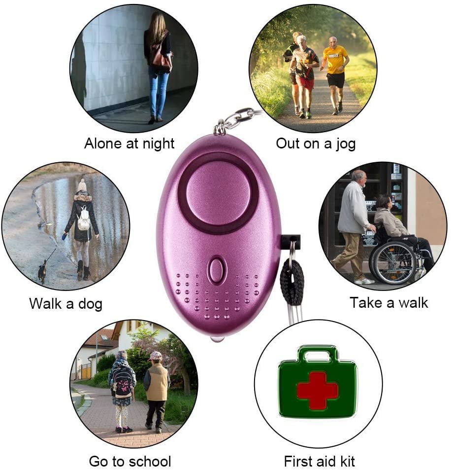 Emergency Personal Alarm Qoosea Scream Safesound Alarm 140dB LED Flashlight for Kids/Women/Elderly/Student Self Defense Protection Secured 3 Pack Black+Silver+Purple