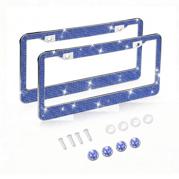 KINGWOLF 2Pack Blue Diamond License Plate Frame Crystal Blue Diamonds,Blue