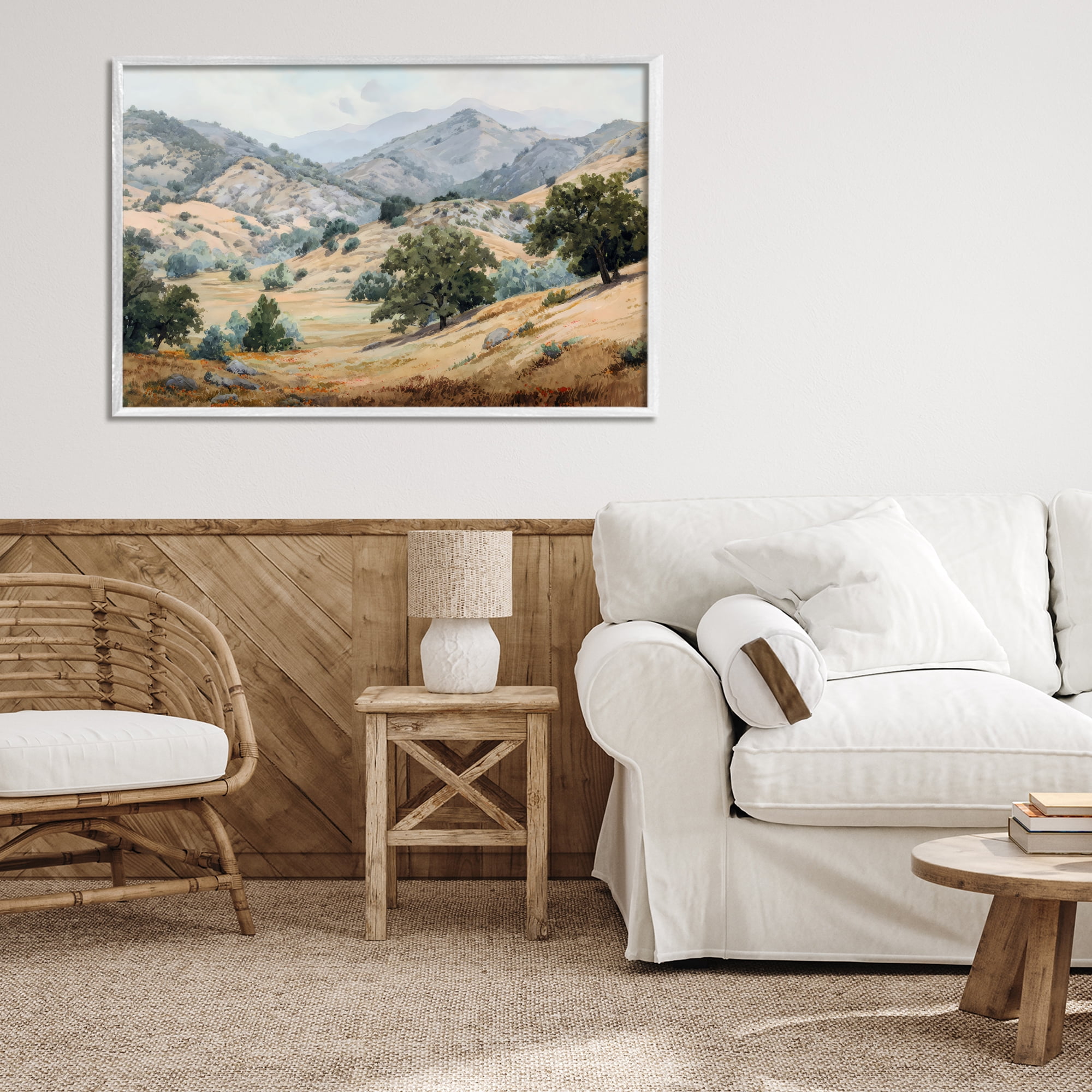 Stupell Industries Mountains and Trees Valley View White Framed Giclee Art, design by Petal Prints Design