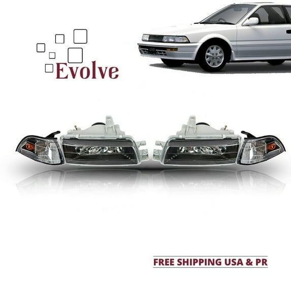 For 88 92 Toyota Corolla Sedan AE92-E90-EE90 Headlight+Corners Lamp Left+Right