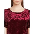 thumbnail image 4 of Time and Tru Women's Crushed Velvet Peplum Top with Short Sleeves, Sizes XS-XXXL, 4 of 5