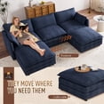 thumbnail image 3 of Muumblus 4 Pieces Living Room Furniture Sets, Modular L-Shaped Sofa and Chaise Lounge Chair with 2 Movable Ottoman, Blue Chenille, 3 of 9