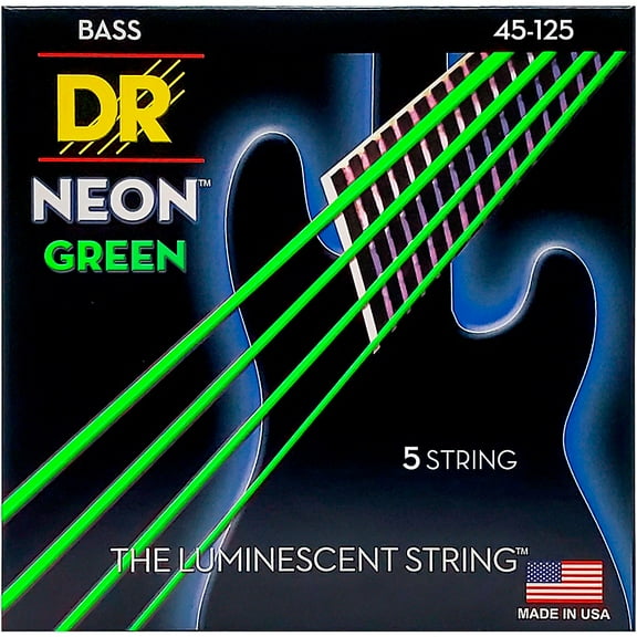 HI-Def Neon™ - Green Colored Nickel Bass Strings: 5-String Medium 45-125