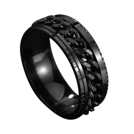 

Rotatable Beers Bottle Opener Ring with Inner Rotating Chain Titanium Steel Multifunctional Fashion Ring for Men Women Black 7
