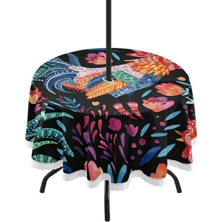 

SKYSONIC Rooster Round Tablecloth 60 Waterproof Outdoor Tablecloth with Umbrella Hole and Zipper for Kitchen Dining Picnic Party Home Decor
