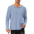 thumbnail image 1 of Camiseta de rayas INSPIRE CHIC para hombre, cuello redondo, de manga larga, básica, talla XL, azul y blanca, 1 of 6