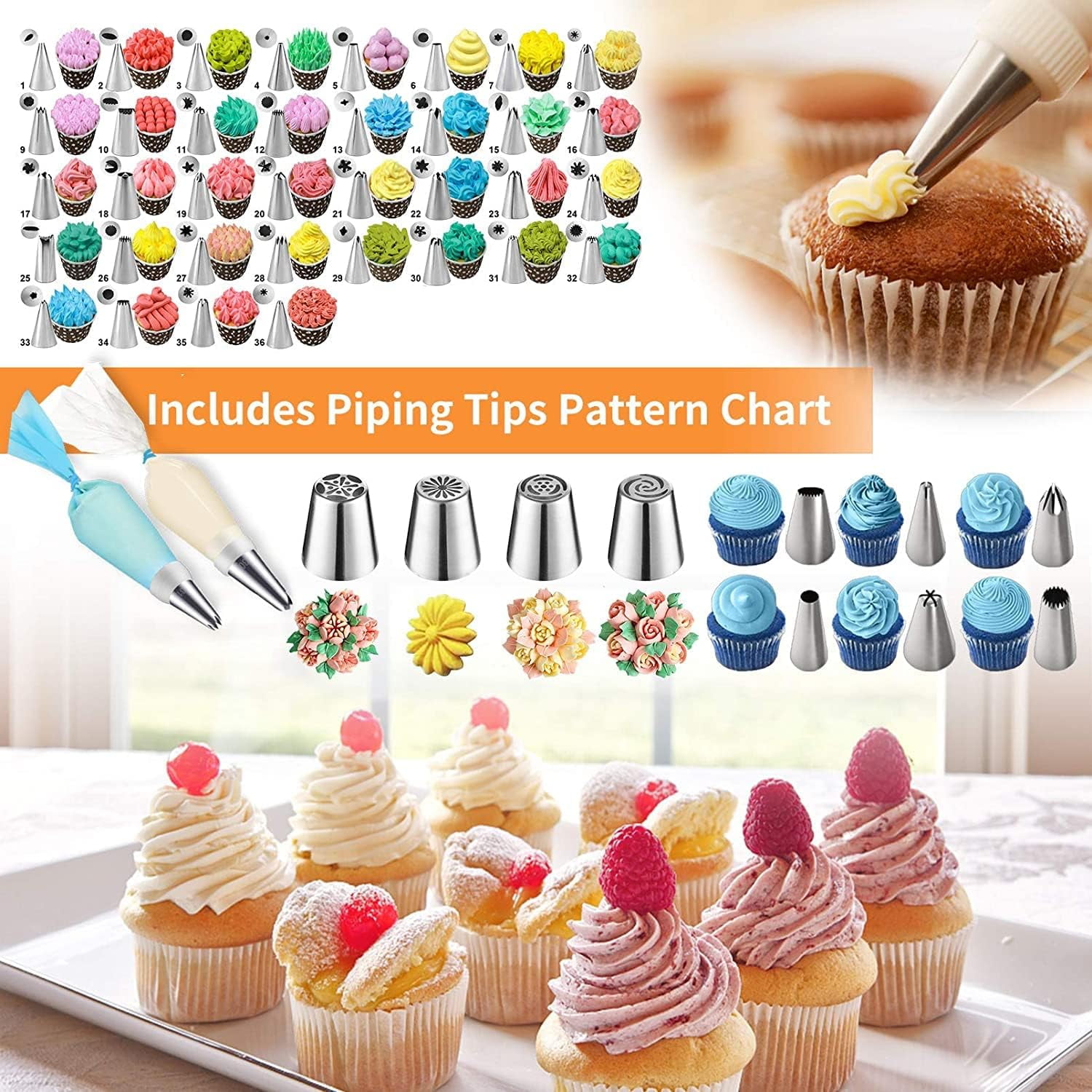 BSHAPPLUS® 236Pcs Cake Decorating Supplies Set,Cupcake Decorating Supplies with Storage Box,Pink Baking Supplies Tools,Piping Bags and Tips Set,Cake Pans,Frosting Bags,Icing Tips Pastry,Cake Scrapers
