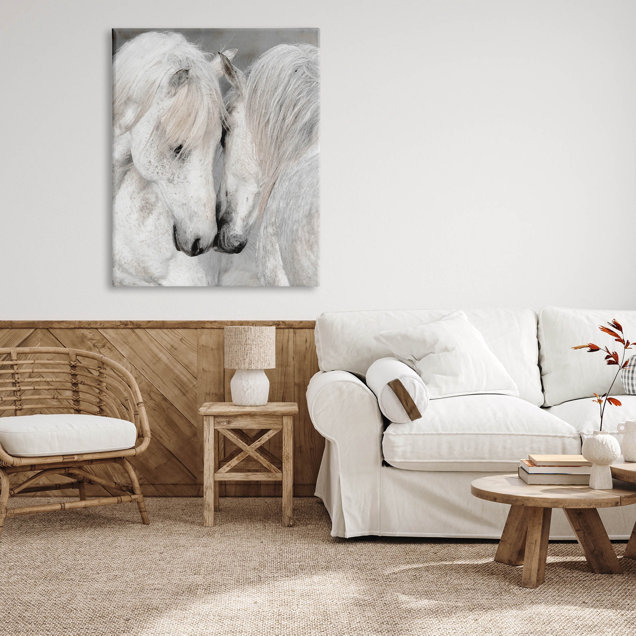 Hugging Horse Duo Wildlife Animals & Insects Photograph Gallery Wrapped Canvas Print Wall Art