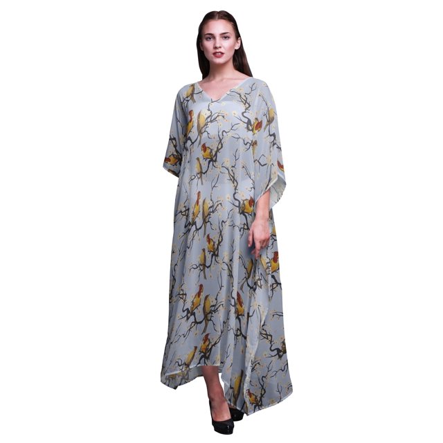 Bimba Caftan pour Femmes avec Oiseaux, Tenue d'Intérieur de Vacances, Robe Maxi, Couvre-Maillot de Plage - TG-3X
