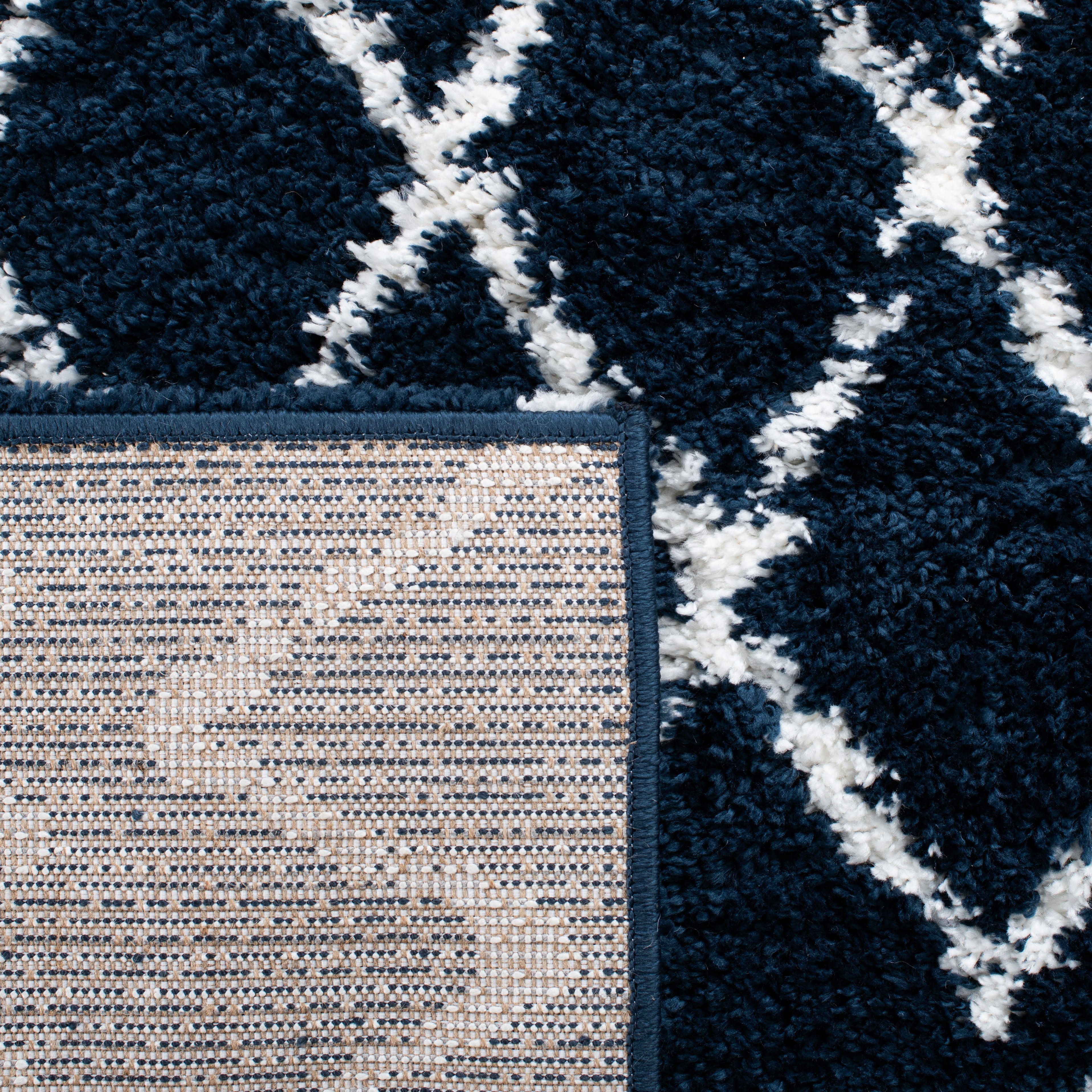 SAFAVIEH Berber Feride Geometric Shag Area Rug, Navy/Ivory, 6'7" x 6'7" Round
