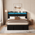 thumbnail image 6 of UHOMEPRO Queen Size Bed Frame with Storage Headboard, Upholstered Queen Bed Frame with Drawers, LED Lights, Charging Station, Black Corduroy Platform Bed Frame, No Box Spring Needed, 6 of 6