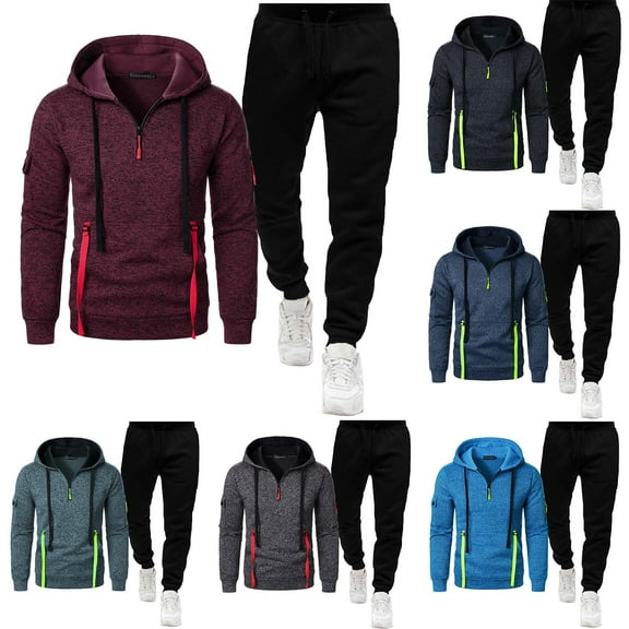 Brondbend Mens Sweat Suit Men Track Suits 2 Piece Set Long Sleeve Hoodie with Zipper Multiple Pockets Sweatshirt and Sweatpants Tracksuits Loose Fit Fall Winter Gym Workout Suits,Black