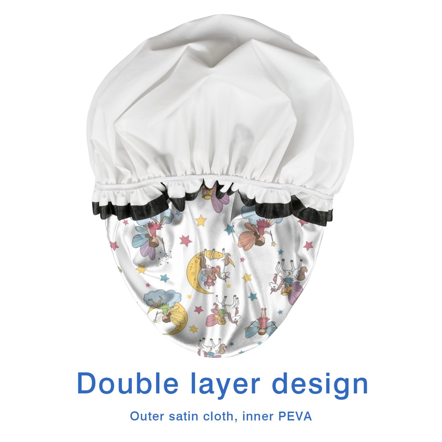 Shower Caps,Colorful Fairy Unicorn Pattern Waterproof Shower Cap for Women 4 Pieces,Double Reusable Hair Cover for Shower PEVA Elastic Stretch Hem