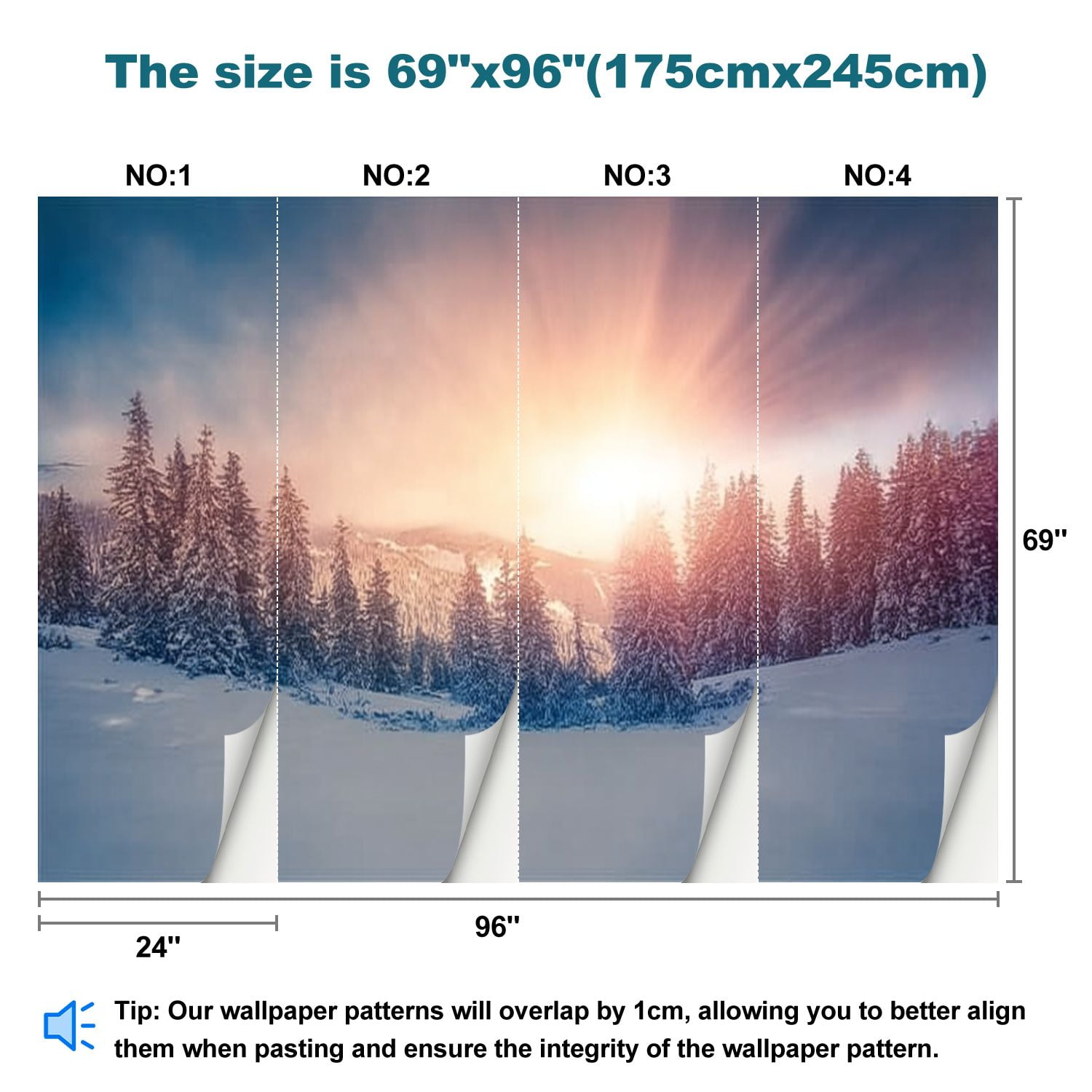 Peel and Stick Wallpaper Colorful winter scene Carpathian mountains Modern Art Wall Mural Decor Self Adhesive and Removable 69in x 98in