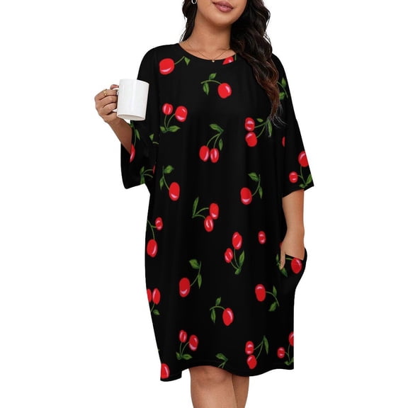 Cherry Sleepshirts For Sleeping Travels Loose Sleepdress Pajama Dress Soft Nightdress Sleepwear