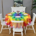 thumbnail image 2 of Rainbow Tie Dye Mandala Pattern Round Tablecloth 60"x60",Wrinkle Wipeable Table Cloth for Kitchen Dining Room Picnic Patio Party, 2 of 6