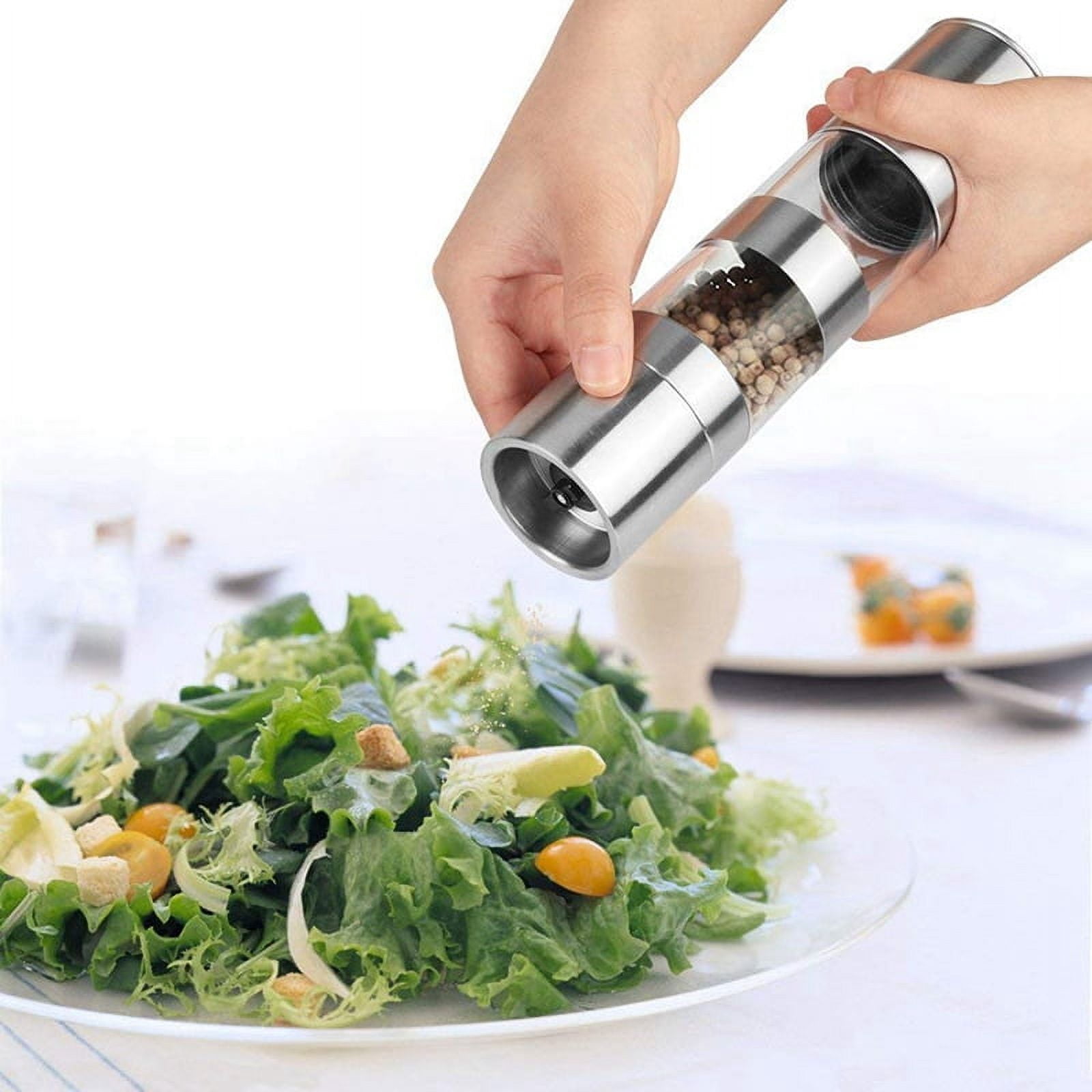 4X 2 in 1 Salt and Pepper Grinder Set,Stainless Steel Salt Grinder with Adjustable Ceramic Rotor, Pepper Mill Shaker