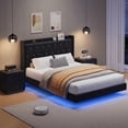 thumbnail image 3 of IdealHouse Queen Size Floating Bed Frame with LED Lights, Velvet Upholstered Platform, Storage Headboard, No Box Spring Needed, Noise Free, Black, 3 of 7