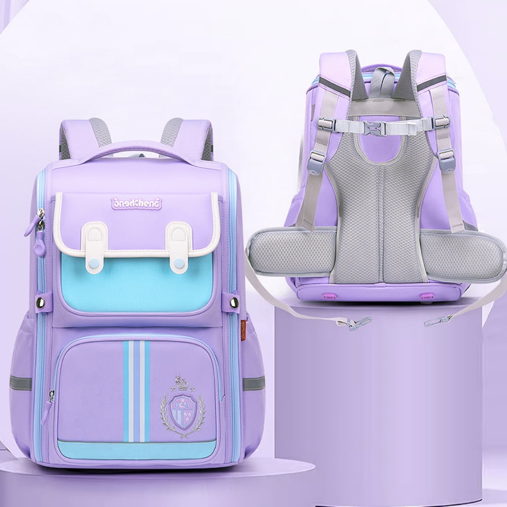 Tyethy School Backpack for Girls, Large Lightweight Kids School Bag Waterproof Wide-open Bookbag for Children, Purple