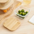 thumbnail image 4 of Fiambrera de vidrio con tapa de madera - Recipiente cuadrado para alimentos de 14,9 x 14,9 x 6,4 cm, apto para microondas y congelador, caja bento sellada para picnic y preparación de, 4 of 6