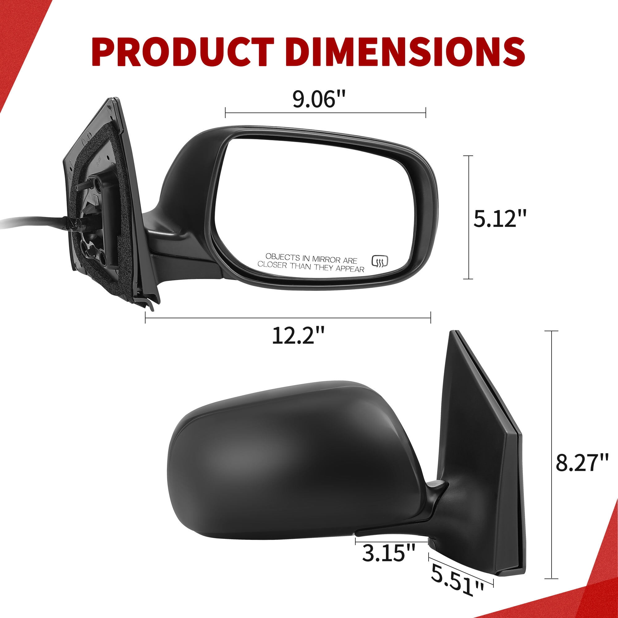 LEDKINGDOMUS Right Passenger Side Power Heated Manual Folding Black Mirror Compatible With 2009 2010 2011 2012 2013 Toyota Corolla Door Mirror Replacement